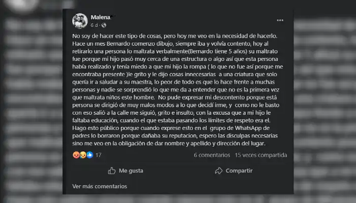 El posteo fue hecho por la madre del niño de cinco años.