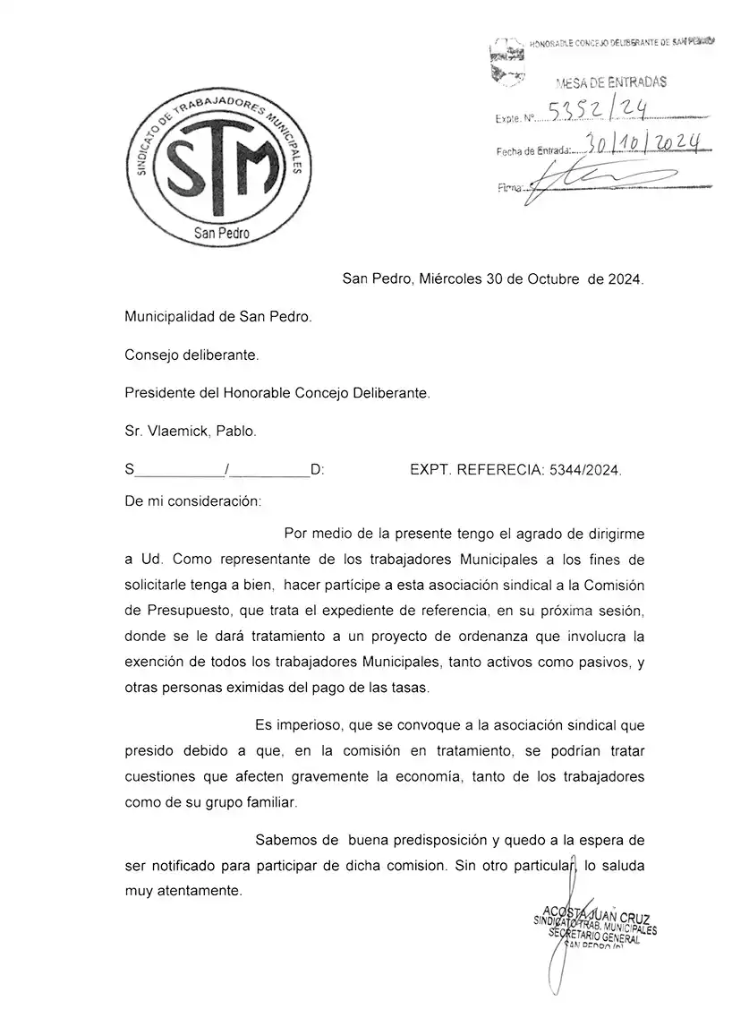 Nota Sindicato de Empleados Municipales