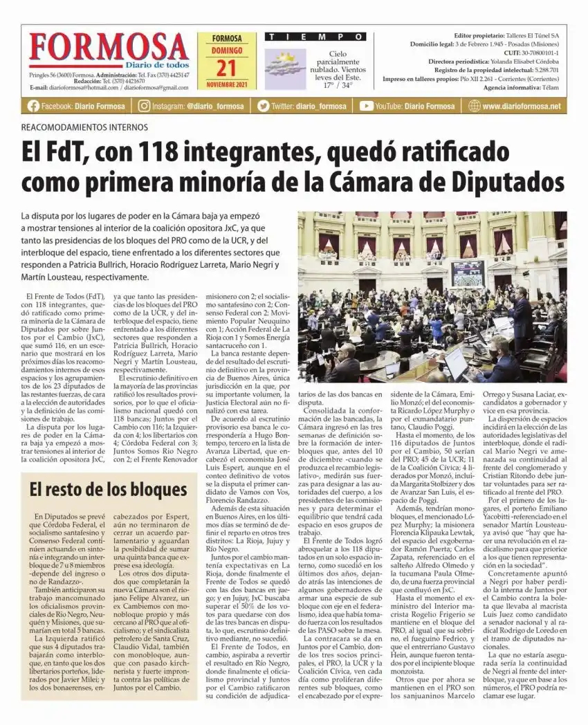 Tapa y Contratapa 21 de noviembre de 2021