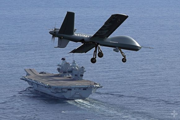 GA-ASI demonstrates takeoff/landing STOL capability of its Mojave UAS from British aircraft carrier