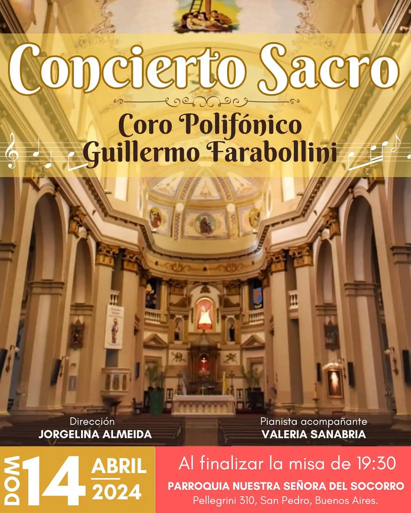 Será en la Iglesia Nuestra Señora del Socorro el 14 de Abril después de la misa de las 19.30.