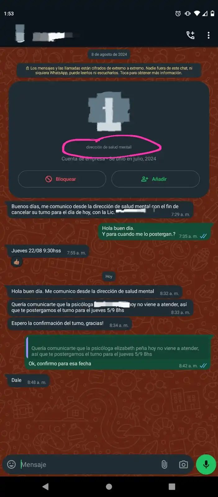 Salud Mental cambio de turnos