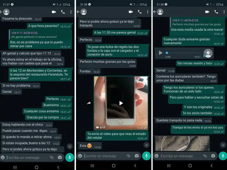 Negociación: el chat de WhatsApp de Daira y su estafador, lo que llevó a su caída.