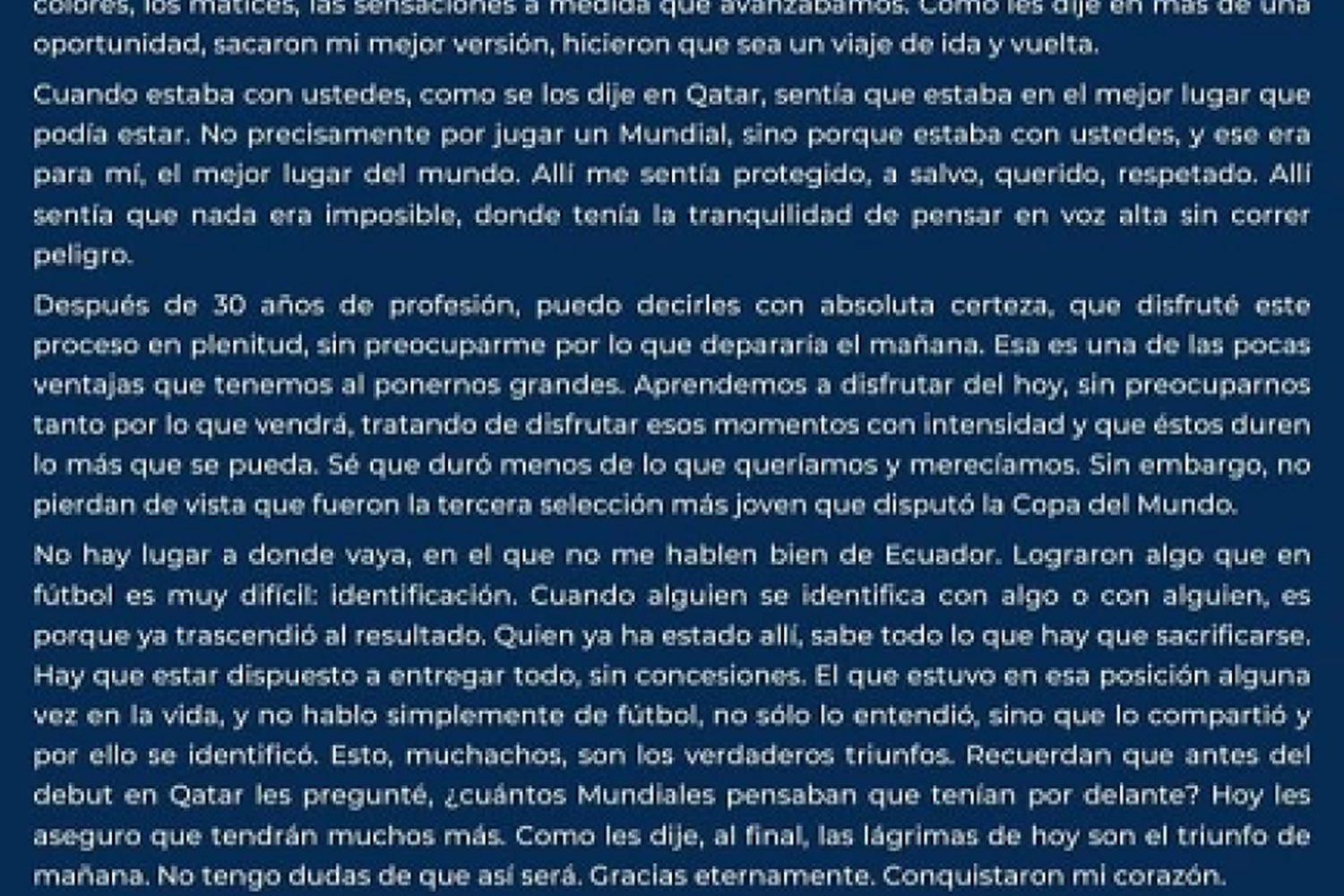 La carta de despedida completa de Gustavo Alfaro Parte 1