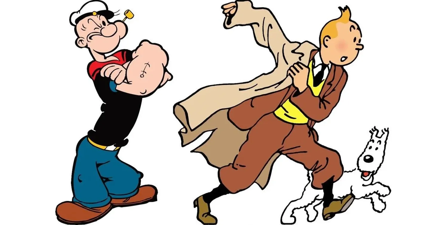 Popeye y Tintín, dos aventureros de la gráfica cuyas primeras versiones ya son de dominio público. Foto: King Features Syndicate / Le Petit Vingtième