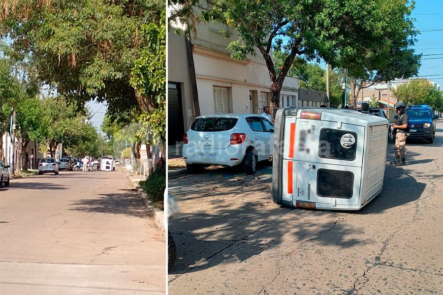 Se le rompió la camioneta, enganchó un auto estacionado y volcó