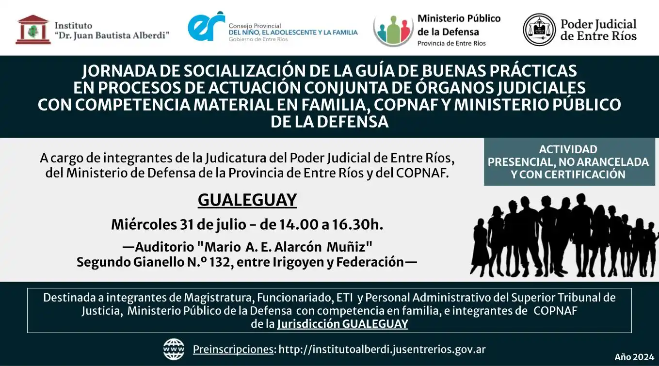 Gualeguay: Capacitarán en buenas prácticas para intervenciones en causas judiciales con niñas, niños y adolescentes