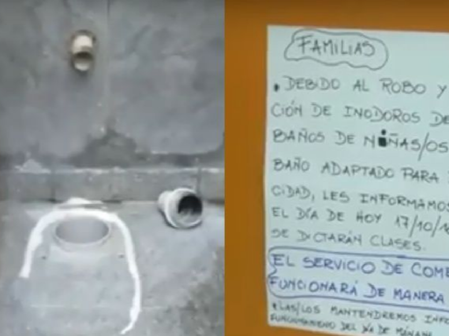 Tres días sin clases porque se robaron los inodoros
