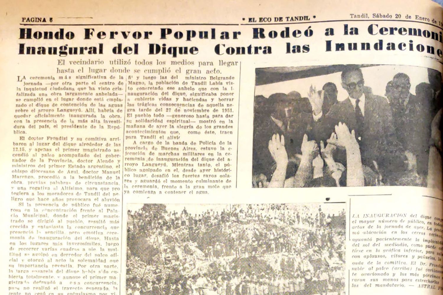 Así reflejó El Eco de Tandil en enero de 1962 la inauguración del Dique