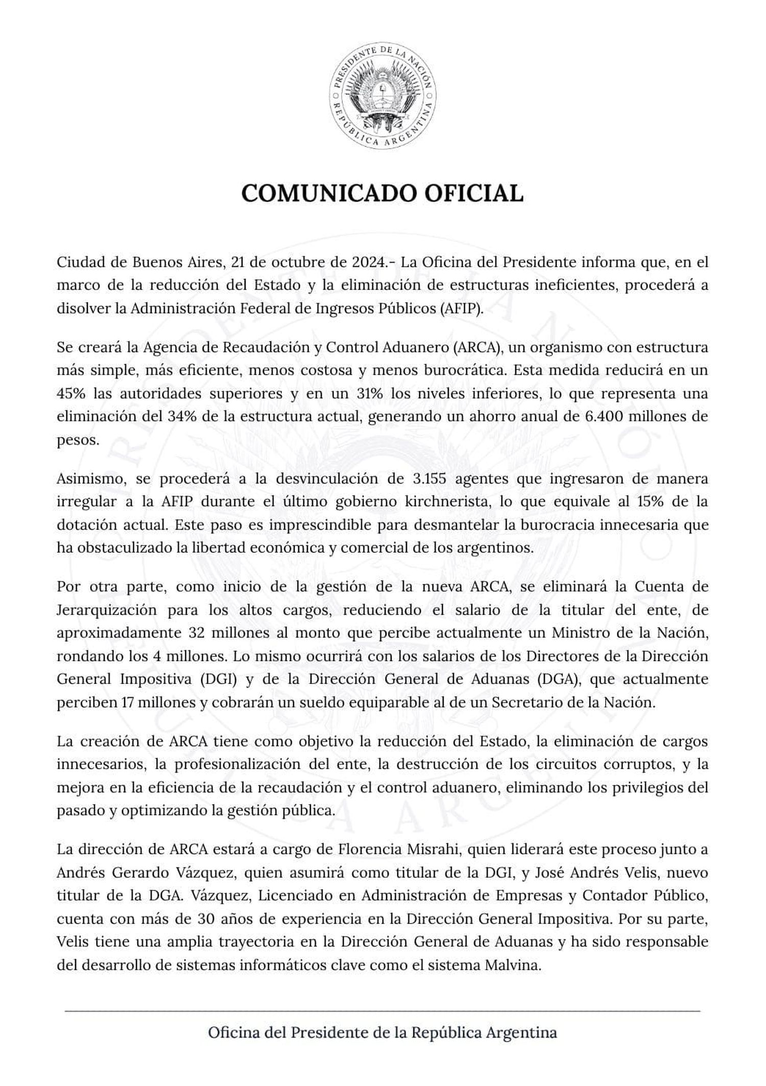 El Gobierno anunció la disolución de la Administración Federal de Ingresos Públicos (AFIP)