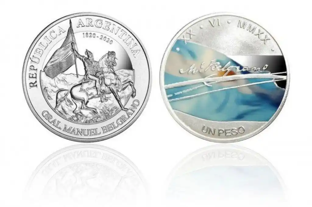 Se emitió una moneda en colores, en homenaje a Manuel Belgrano