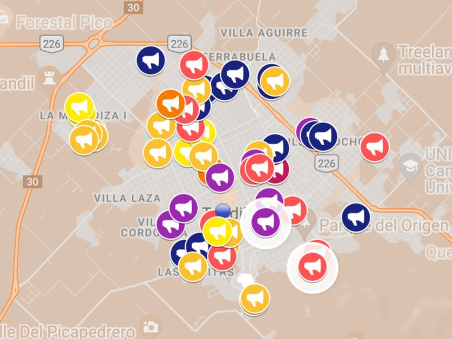 Los delitos se identifican por colores, dependiendo su característica.