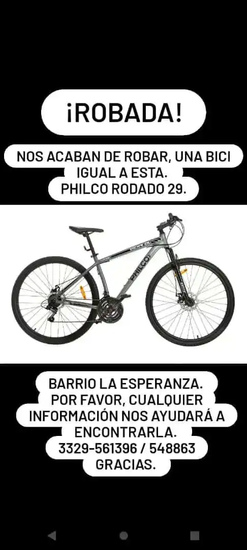 La publicación de Alejandra para buscar su bici