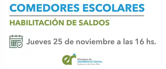 Este jueves se acreditan los fondos de comedores