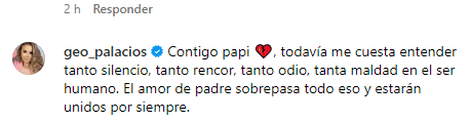 La hija menor de Jorge Palacios se solidarizó con su padre. Foto Instagram