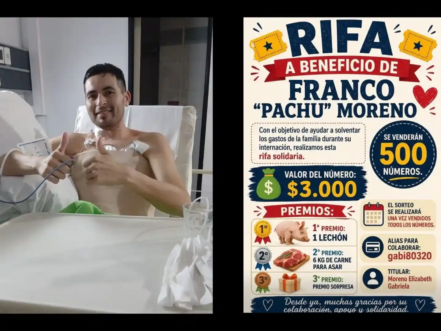 Franco Moreno recibió un corazón, trasplante realizado en el Hospital Italiano. Desde Gobernador Castro surgió el pedido de colaboración.