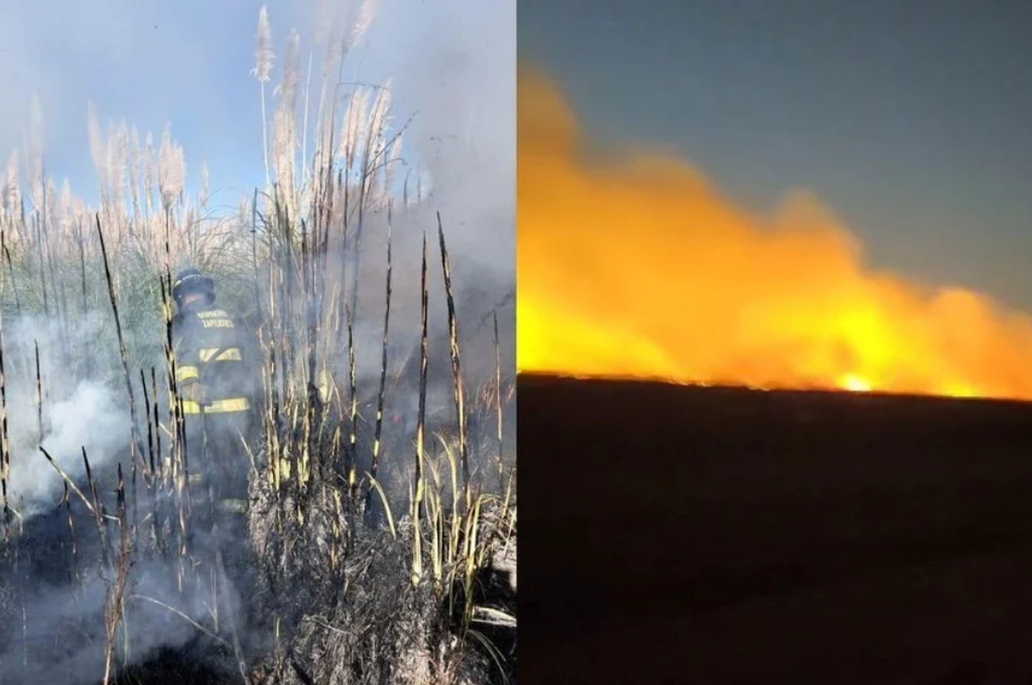 Aeropuerto de Sauce Viejo: incendio en un gran pastizal