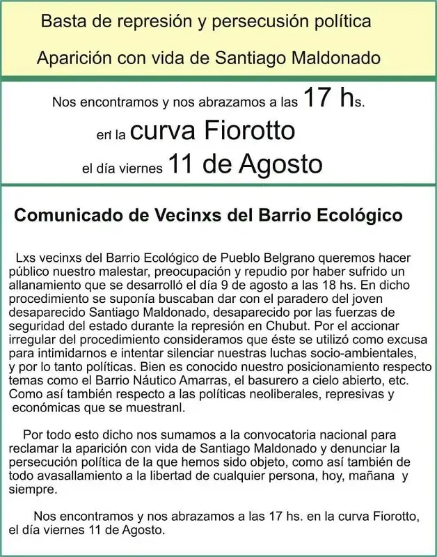 Convocan a una marcha en la curva de Fiorotto de Pueblo Belgrano 