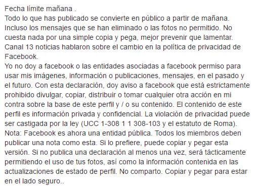La verdad detrás de la publicación sobre la privacidad de Facebook