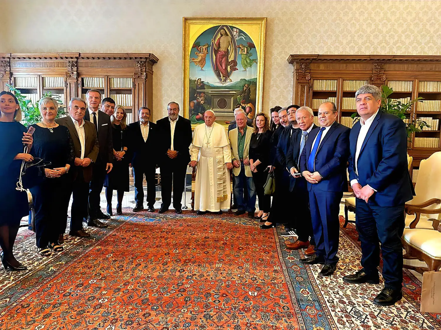 Francisco junto a la delegación del gremialismo argentino.