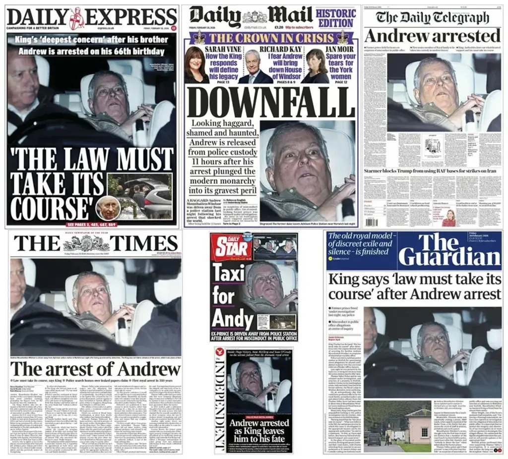 Amplia cobertura de ls medios ingleses sobre la detención de Andres Mountbatten-Windsor