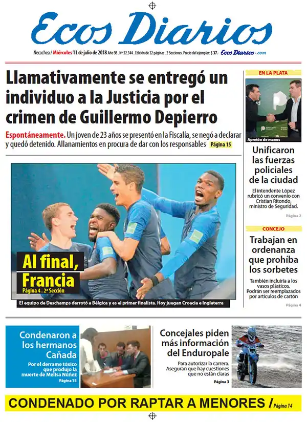 Tapa del 11 de julio de 2018
