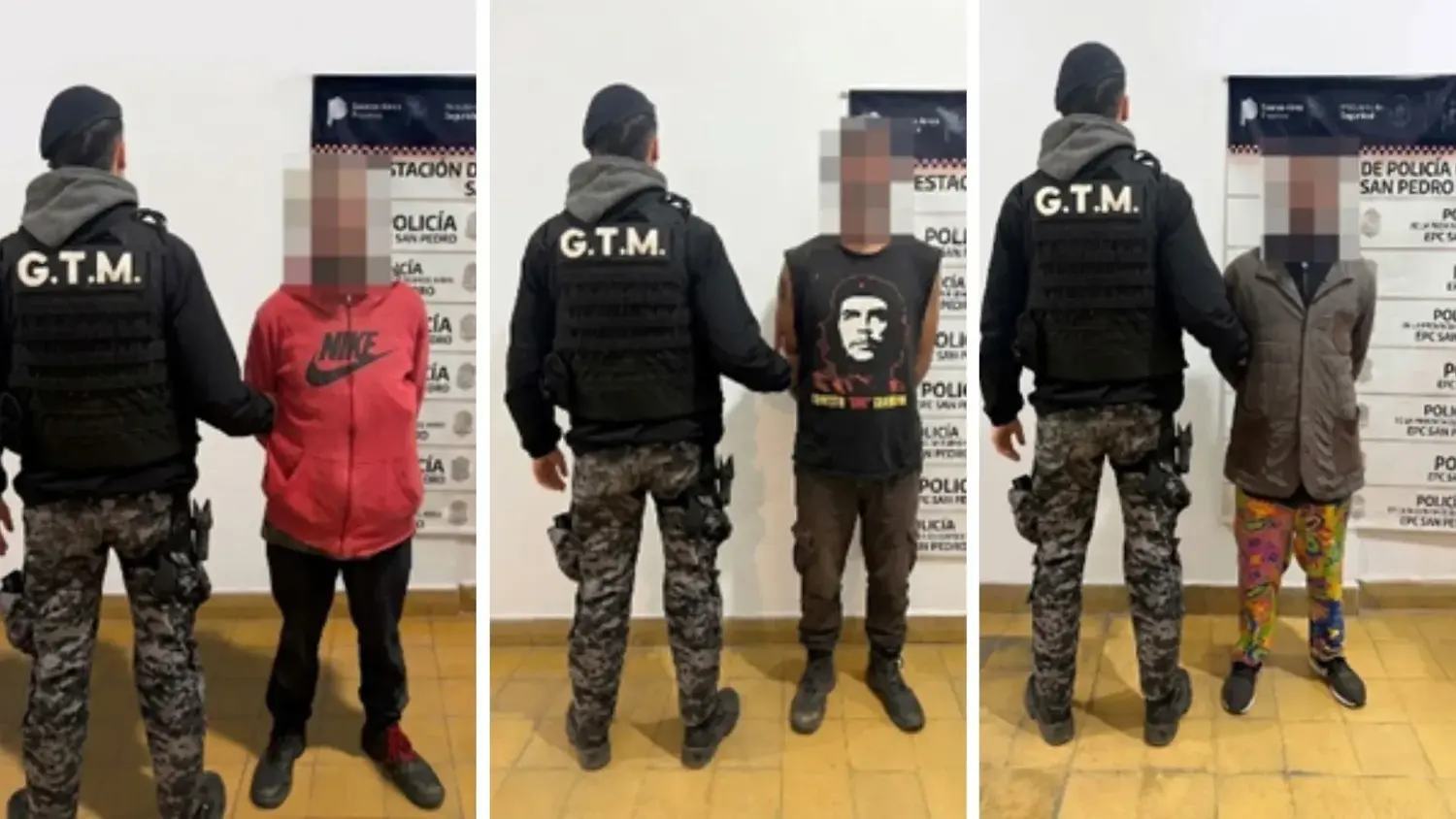 Efectivos del Grupo Táctico de Operaciones de la Policía de San Pedro durante los procedimientos realizados este miércoles, donde fueron aprehendidos seis sujetos que portaban armas blancas en distintos puntos de la ciudad.
