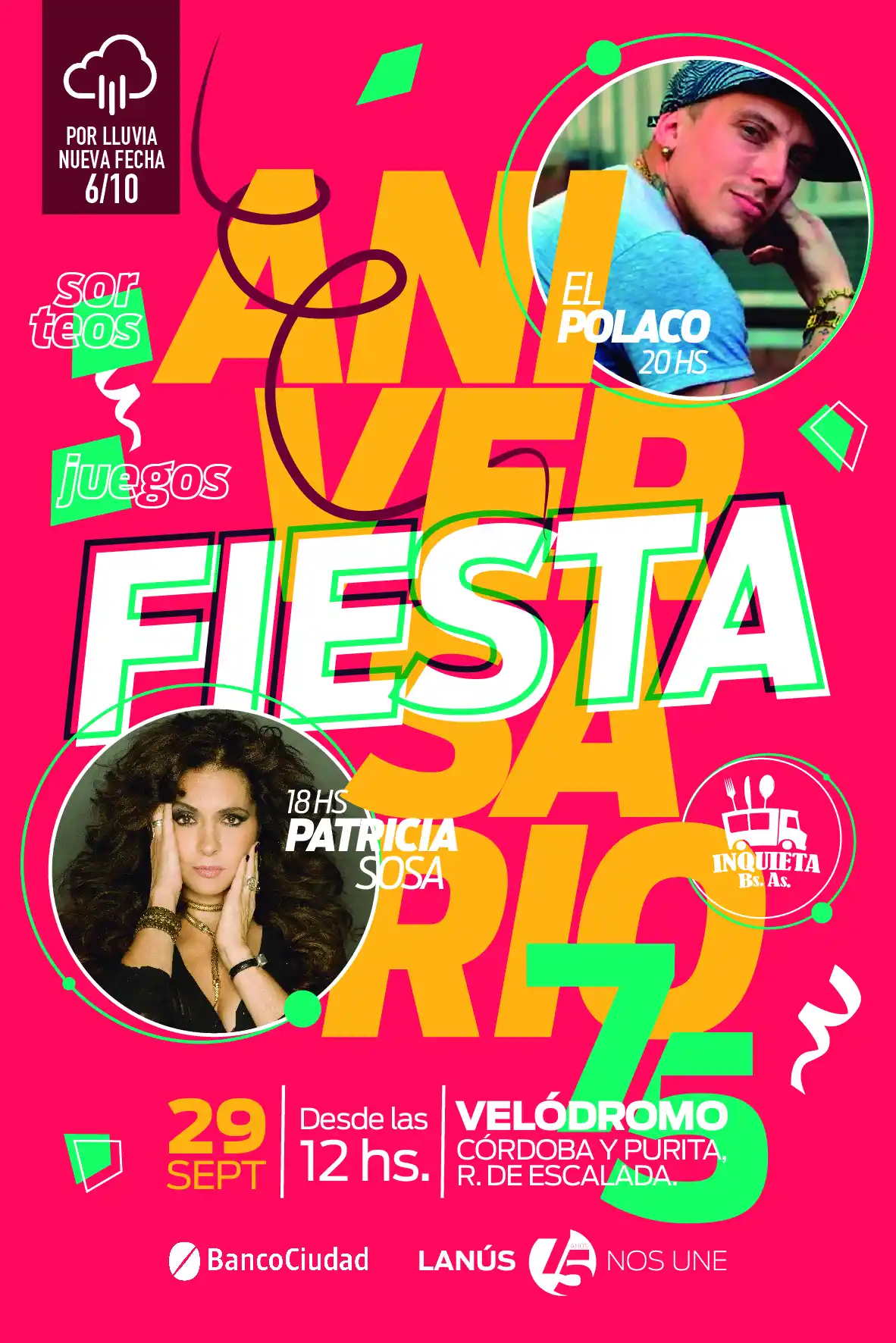 Lanús celebra su 75° aniversario con un megafestival de Patricia Sosa y El Polaco