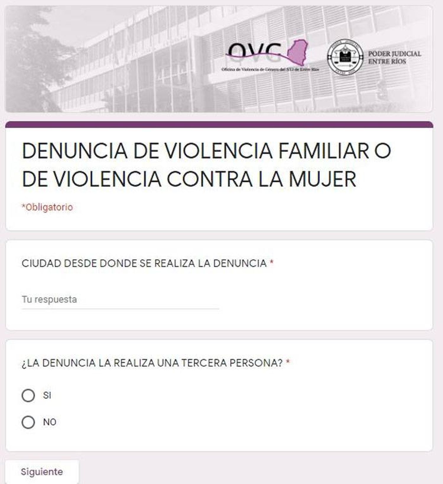 Se habilitó un formulario  online para denuncias de  violencia familiar y/o de género