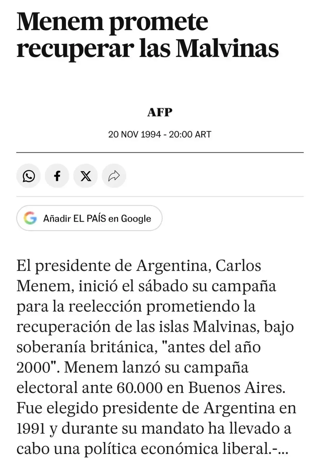 el pais menem malvinas