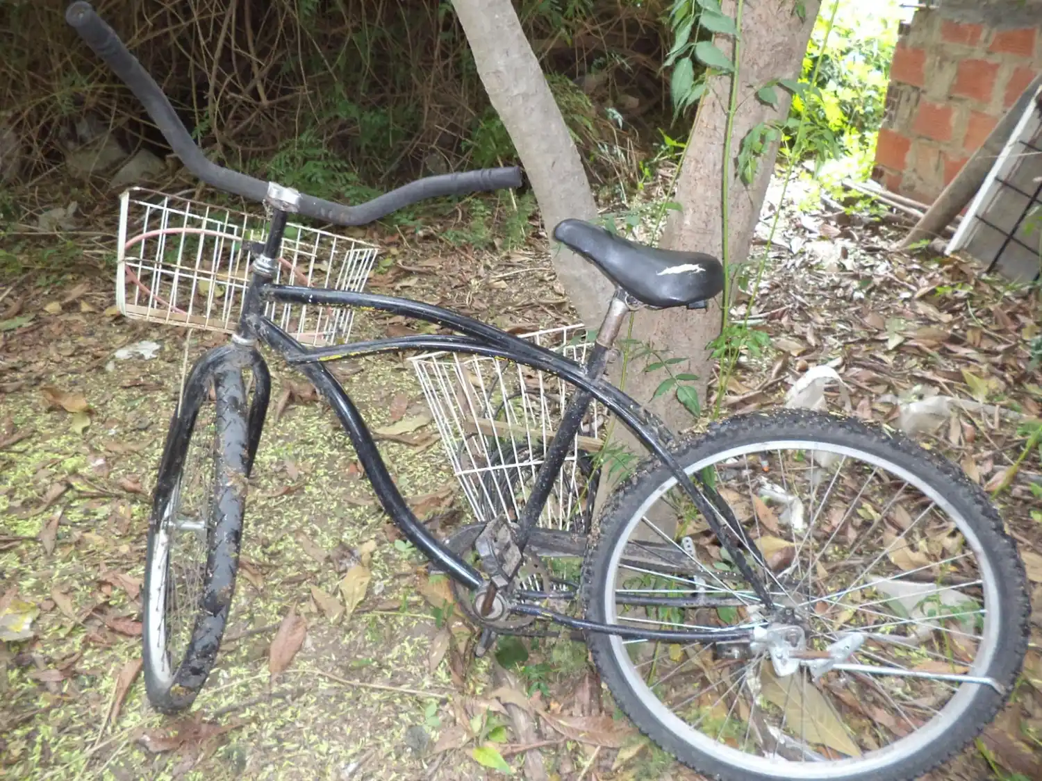 La bicicleta estaba en el patio, cuando los delincuentes entraron y se la llevaron.