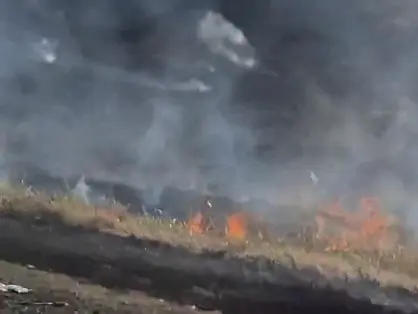 Quema de pastizales en la autopista Rosario-Córdoba.