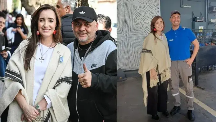 A la izquierda, Villarruel tras su paso por la obra del Padre Mario en La Matanza; a la derecha, con un playero en una YPF de Ituzaingó