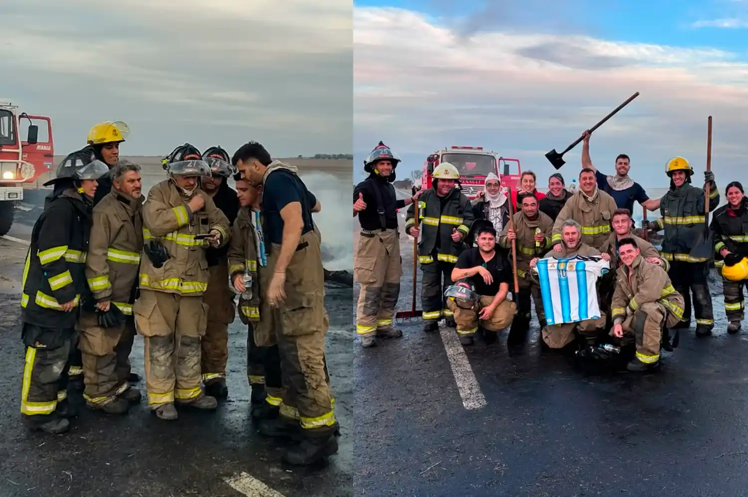Combatieron un incendio sobre RN19 en plena semifinal y se quedaron mirando el partido cuando terminaron las tareas
