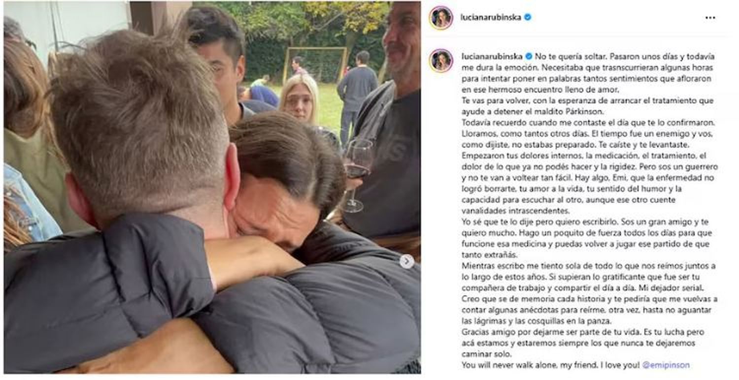 El conmovedor posteo de Luciana Rubinska y su abrazo con Pinsón