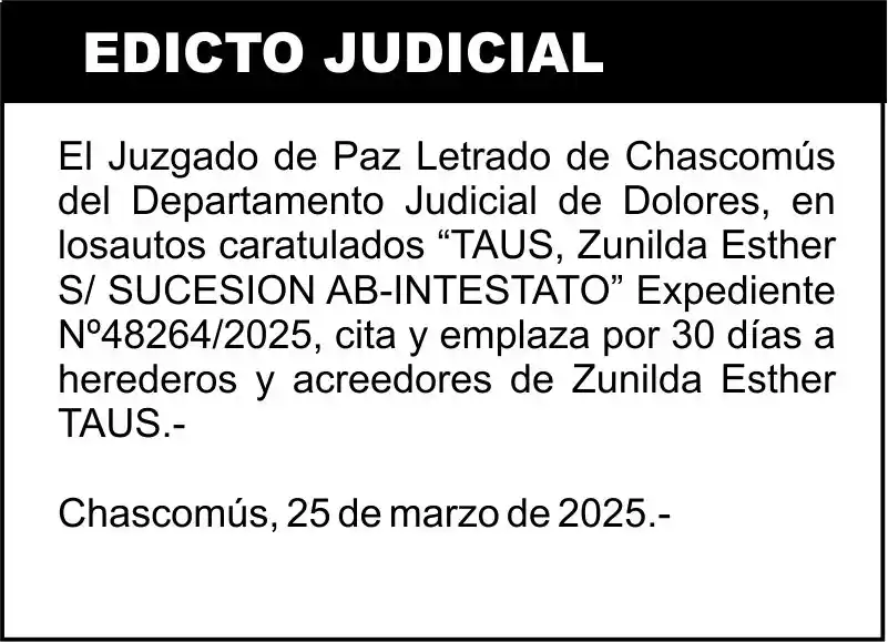 “TAUS, Zunilda Esther S/ SUCESION AB-INTESTATO”