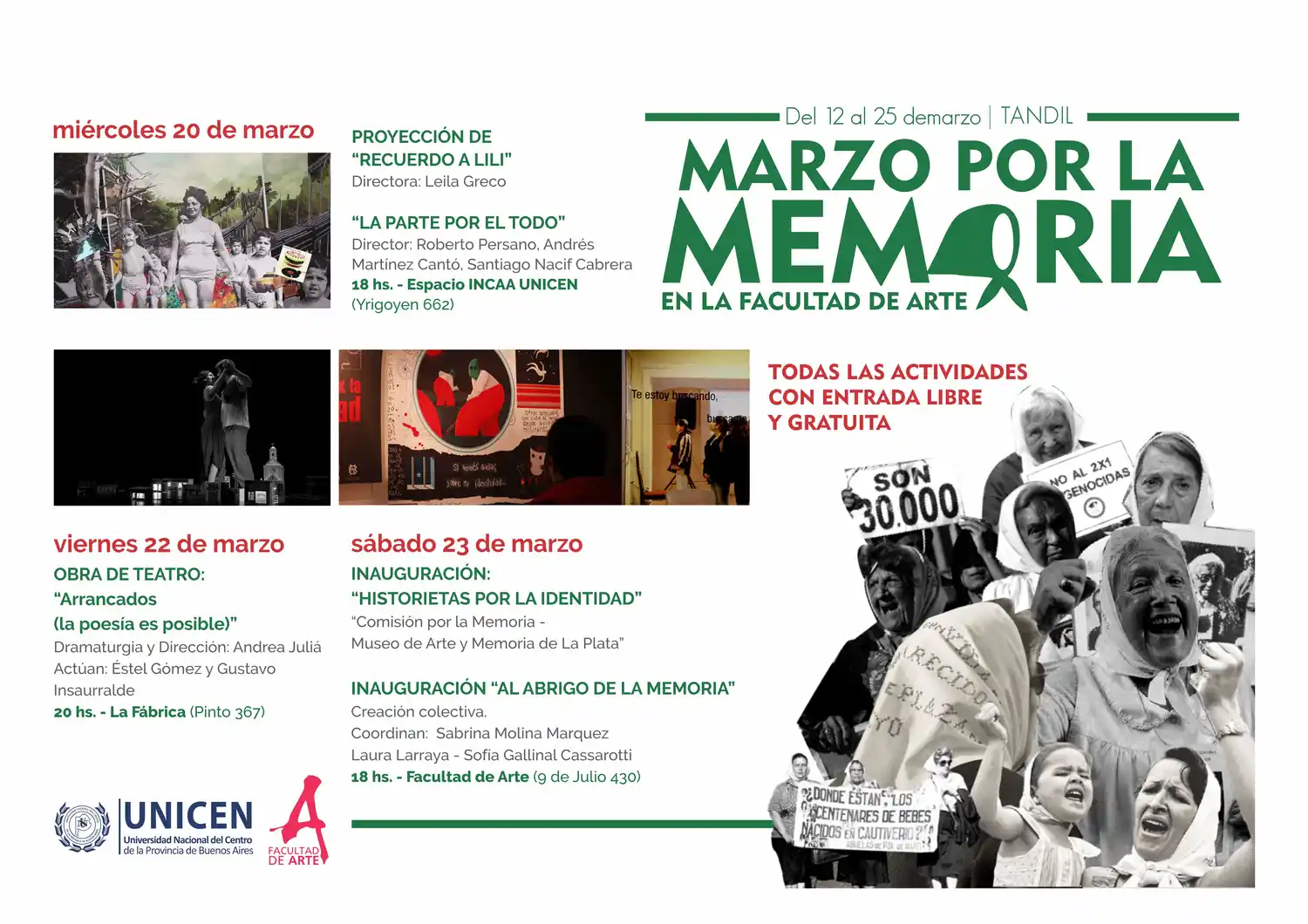 Actividades de Marzo por la  Memoria en la Facultad de Arte