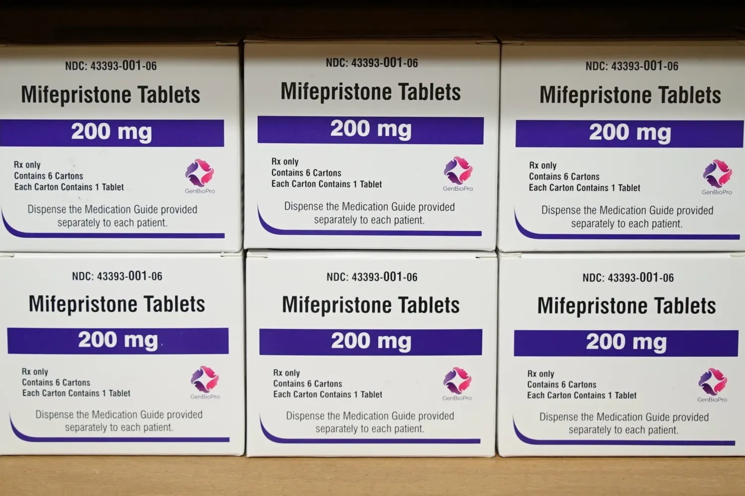 Boxes of the drug mifepristone sit on a shelf at the West Alabama Women's Center in Tuscaloosa, Ala