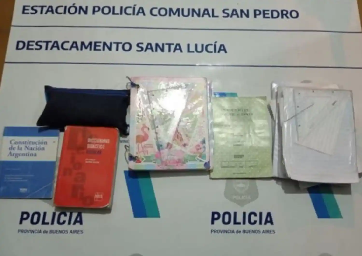 Los libros y elementos de estudio secuestrados.