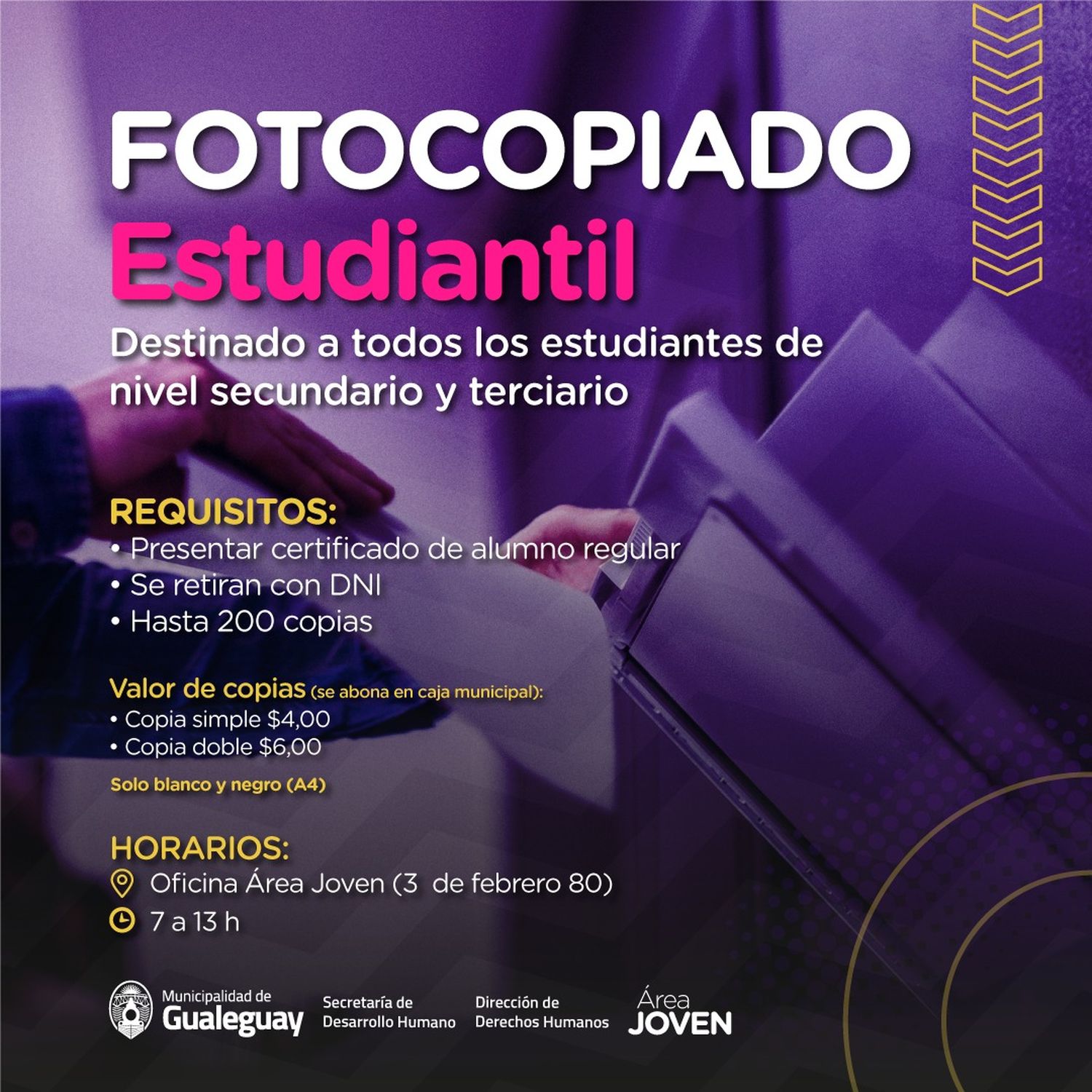 El Área Joven comienza con el Fotocopiado Estudiantil