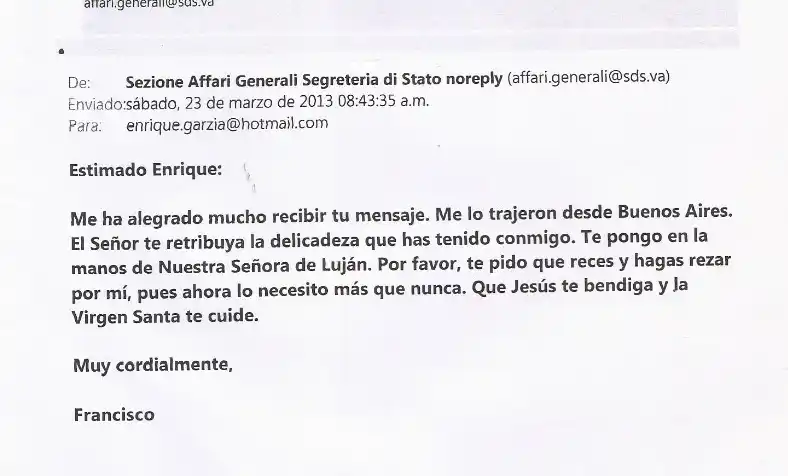 Respuesta que le envió el Papa Francisco a Enrique a 4 días de asumir como Sumo Pontífice-