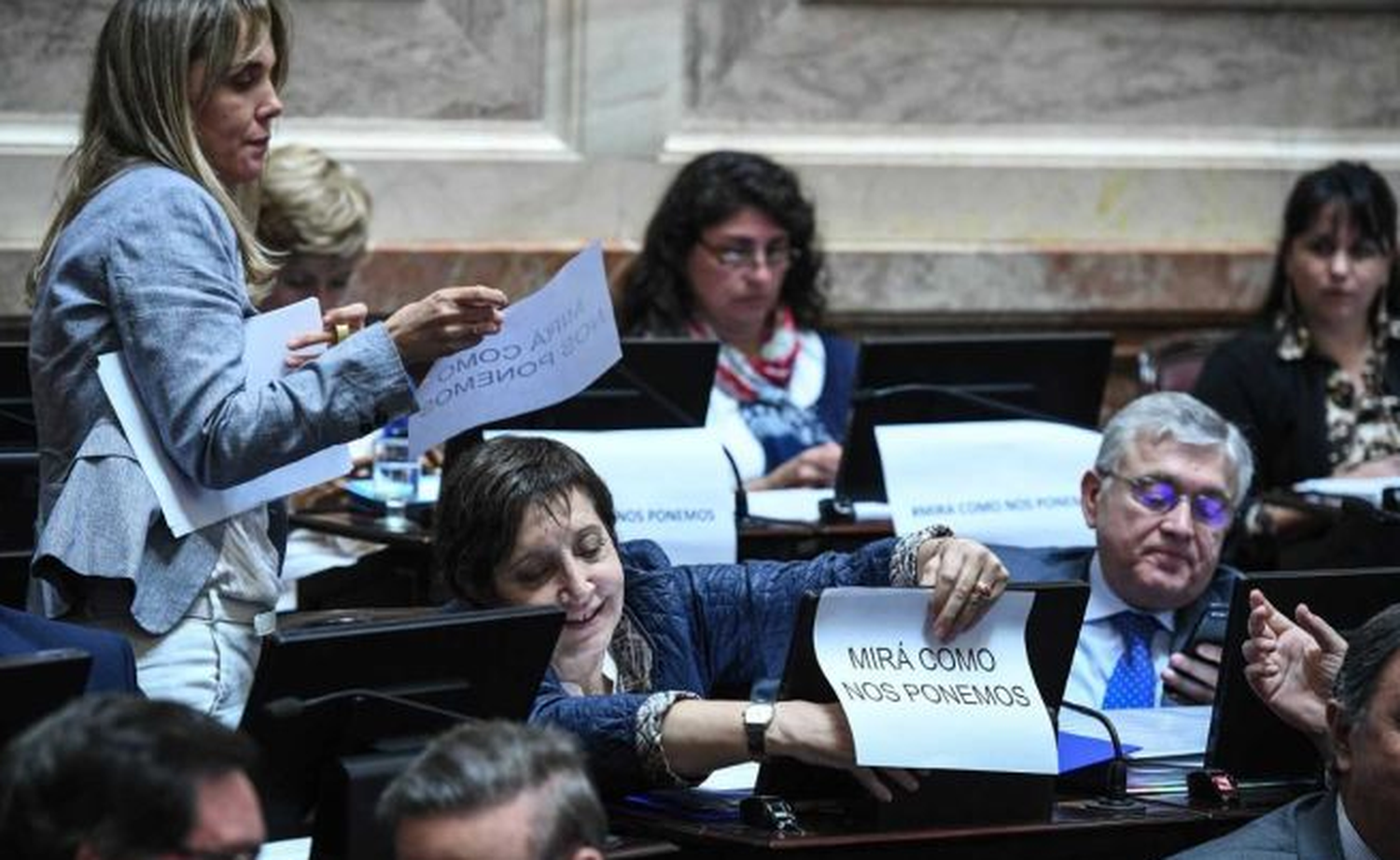 Gladys González se solidarizó con la actriz Thelma Fardin y repartió carteles en el Senado