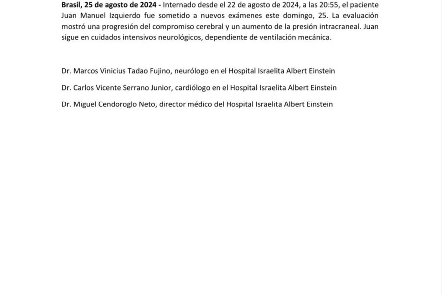 Parte médico sobre Juan Izquierda (@Nacional) 