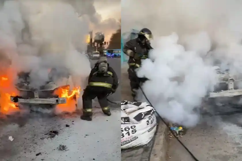 Tensión por un taxi que se prendió fuego en Uriburu y San Martín.