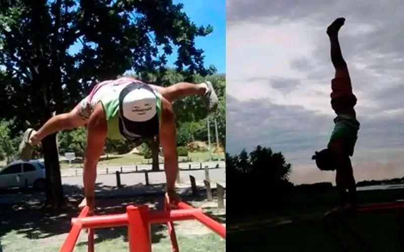 Genaro Becker, uno de los jóvenes que practica calistenia en el Paseo Público
