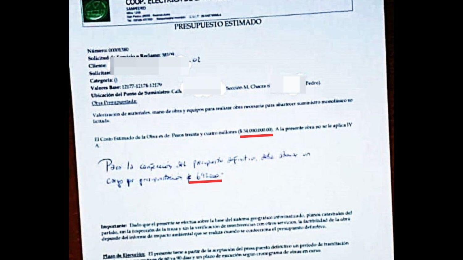 Oficina de quejas: Coopser pidió 34 millones por conectar la luz a 160 metros