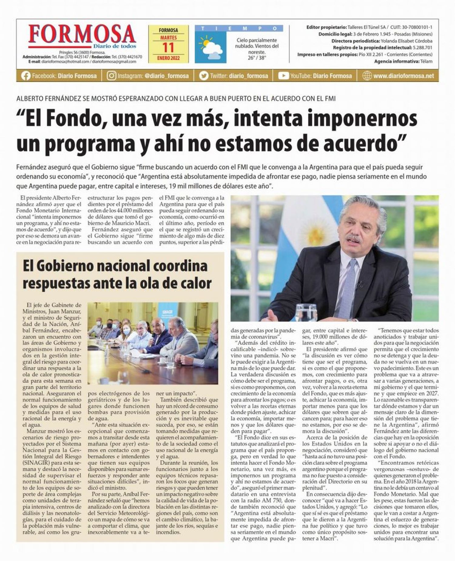 Tapa y Contratapa 11 de enero de 2022