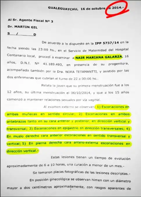 La única página de la causa por el supuesto secuestro de Nahir que su defensa repartió en los medios: en ningún momento hablan sobre abuso sexual.