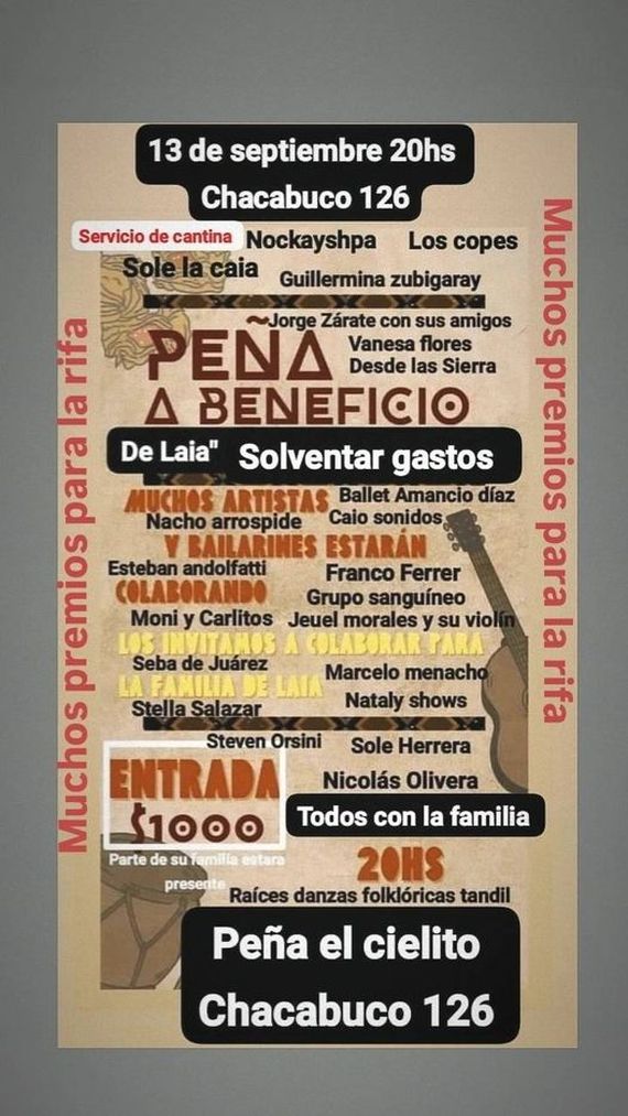 Se realizará este viernes una peña a beneficio de la familia de Laia