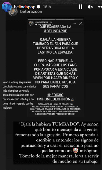 Belinda no dudó en responder ataques contra ella. Foto Instagram